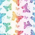Vector white spring seamless pattern with flying colorful butterflies Royalty Free Stock Photo