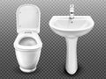 Vector white toilet bowl and sink for bathroom Royalty Free Stock Photo