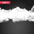 Vector white transparent smoke or cloud design. Smoke effect on transparent background. Realistic cloud for weather and sky Royalty Free Stock Photo