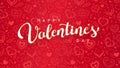 Vector white Valentine`s day lettering on red hearts background Royalty Free Stock Photo