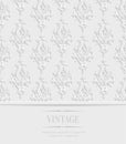 Vector White Vintage Invitation Card with 3d Floral Damask Pattern Royalty Free Stock Photo