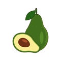 Vector whole avocado with leaf and one half. Tropical fruit Royalty Free Stock Photo