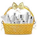 Vector Wicker Basket with Cosmetics Royalty Free Stock Photo