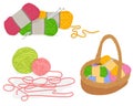 Vector of a Wicker Basket Full of Knitting Materials