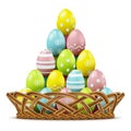 Vector Wicker Dish with Easter Colored Eggs