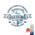 Vector wild alaskan salmon vintage logo Royalty Free Stock Photo