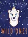 Vector Wild Cheetah Happy Birthday Wishes Letter Sized Card Design. Perfect for print, scrapbooking and invitation