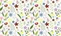 Vector Wildflowers Seamless Pattern, Watercolor Style