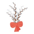 Vector willow branch bouquet with a bow.