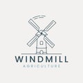 vector of windmill line art logo illustration template design, icon agriculture design Royalty Free Stock Photo