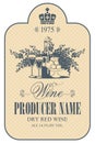 Vector wine label with bunch of grapes Royalty Free Stock Photo