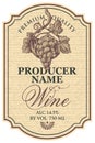 Vector wine label with hand-drawn bunch of grapes Royalty Free Stock Photo