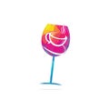 Wine label logo design template with wine glass and wine bottle isolated Royalty Free Stock Photo