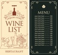 Wine list menu for liquor store with bottle and corkscrew Royalty Free Stock Photo