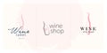 Vector wine logo set with hand drawn textured bottles elements design isolated on light paper background. Royalty Free Stock Photo