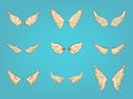 Vector Wing Icon with Outline Set. Vintage White Wings, Icons, Design Template, Clipart Collection. Cupid, Bird Wings Royalty Free Stock Photo