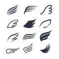 Vector wings icon set. Bird or angel wing silhouette illustration design feather Royalty Free Stock Photo