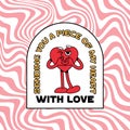 Vector Winking Heart in Retro Groovy Style on Wavy Background. Declaration of Love Illustration. Happy Valentines Day