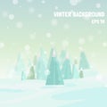 Vector winter background. Holiday winter template with Christmas trees, snowflakes and bokeh effect. Royalty Free Stock Photo