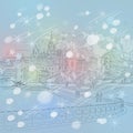 Vector winter Christmas cityscape with church and