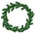 Vector winter circle frame with coniferous tree branches with needle leaves on white background Royalty Free Stock Photo