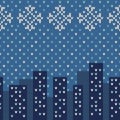 Vector winter city ornament on the knitted texture