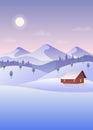 Vector winter dream with red house and mountains Royalty Free Stock Photo