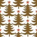 Vector winter golden Christmas tree seamless pattern background.