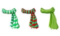 Vector winter green scarf collection isolated on white background. illustration of red, green white striped scarves Royalty Free Stock Photo