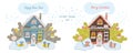 Vector winter houses with letterings Merry Christmas and Happy New Year Royalty Free Stock Photo