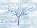 Vector winter ice-covered tree