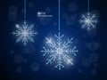 Vector winter illustration with snowflakes made with rhinestones isolated on dark background with text space. Royalty Free Stock Photo