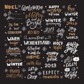 Vector big collection of hand written christmas phrases and quotes Royalty Free Stock Photo