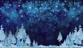 Vector winter night starry sky and forest.