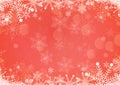 Vector winter red gradient Christmas background snowflake and snow border Royalty Free Stock Photo