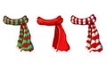 Vector winter red scarf collection isolated on white background. illustration of red, green white striped scarves