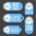 Vector winter sale and discount snowflake promotional stickers