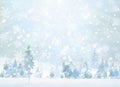 Vector winter scene with forest background. Royalty Free Stock Photo