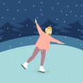 Vector winter scene with skating woman. Ice skating lady.  Vecto Royalty Free Stock Photo