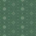 Vector winter seamless pattern with rhombuses and stylized snowflakes. Green geometric background with snow in scandinavian style