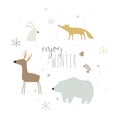 Vector winter set of forest animals Royalty Free Stock Photo