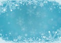 Vector winter sky blue gradient Christmas background snowflake and snow border Royalty Free Stock Photo