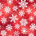 Vector Winter Snowflakes Red Metallic Seamless Pattern. Christmas hand drawn white snow print on red foil background Royalty Free Stock Photo