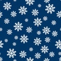 Vector Winter Snowflakes Seamless Pattern. Christmas hand drawn white snow print on dark blue background. New year Royalty Free Stock Photo