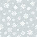 Vector Winter Snowflakes Seamless Pattern. Christmas hand drawn white snow print on gray background. New year texture Royalty Free Stock Photo