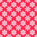 Vector Winter Snowflakes Seamless Pattern. Christmas hand drawn white snow print on red background. New year texture for Royalty Free Stock Photo