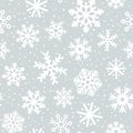 Vector Winter Snowflakes Seamless Pattern. Christmas scandinavian hand drawn white snow print on grey background. New year Royalty Free Stock Photo