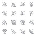 Vector winter sports line icon set. Snowboard, bobsleigh, luge, skeleton and other