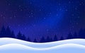 Vector winter starry background. Night with fir trees snow dark blue sky. Vector illustration. Merry Christmas card
