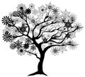 Vector Winter Tree with Black Snowflakes.